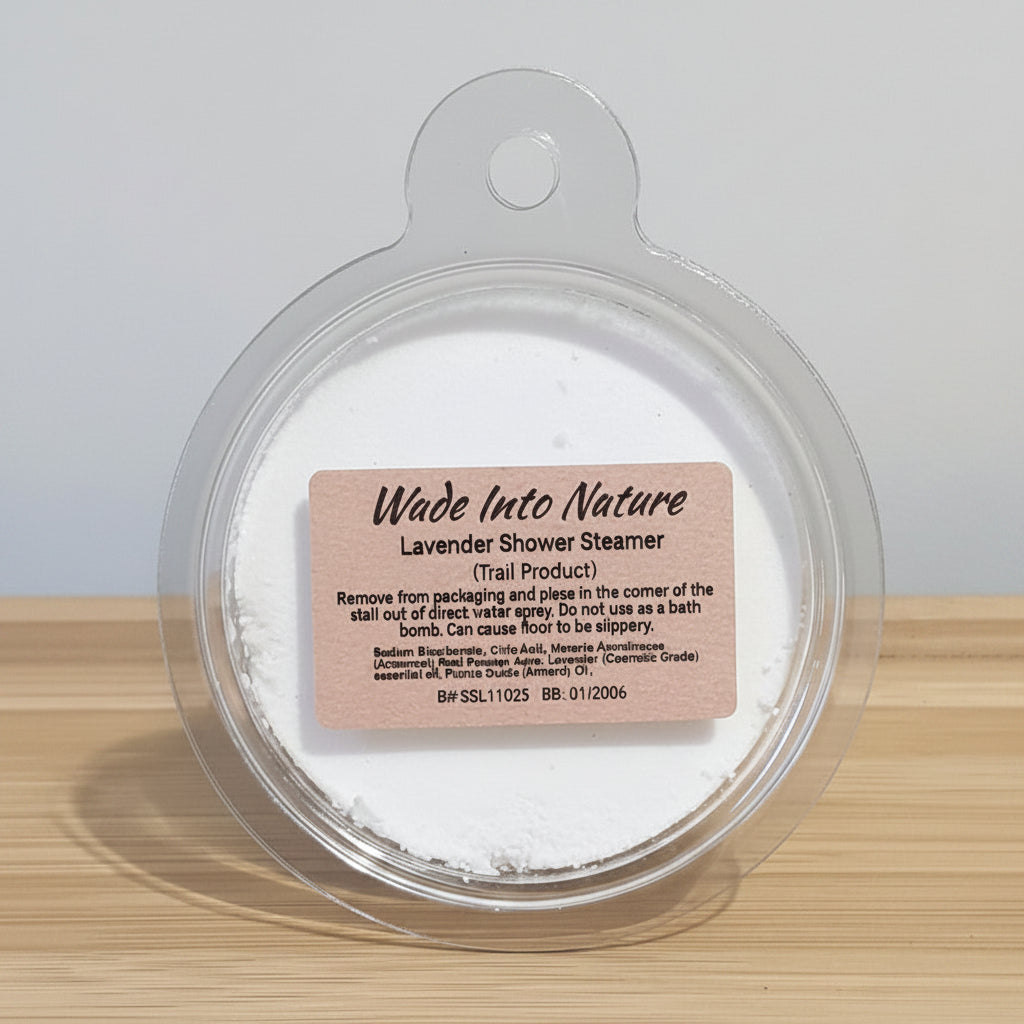 Round container with a label on a wooden surface